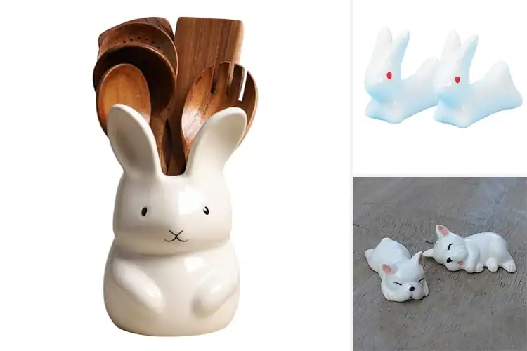 Detailed view of Best Spoon Fork Knife Holder Ceramic Rabbit