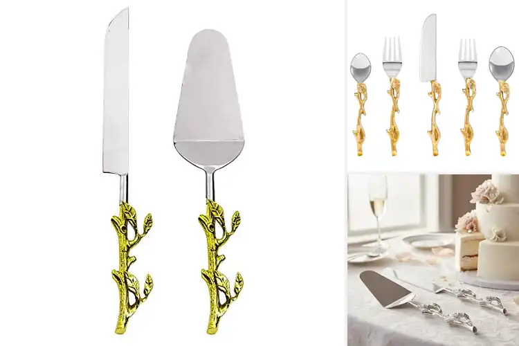Detailed view of Best Two Tone Brass Gold Twig Flatware